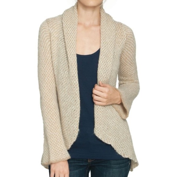 Wooden Ships Dylan Open Cardigan Sweater Blazer Gray Green White Shawl Collar - Picture 8 of 13